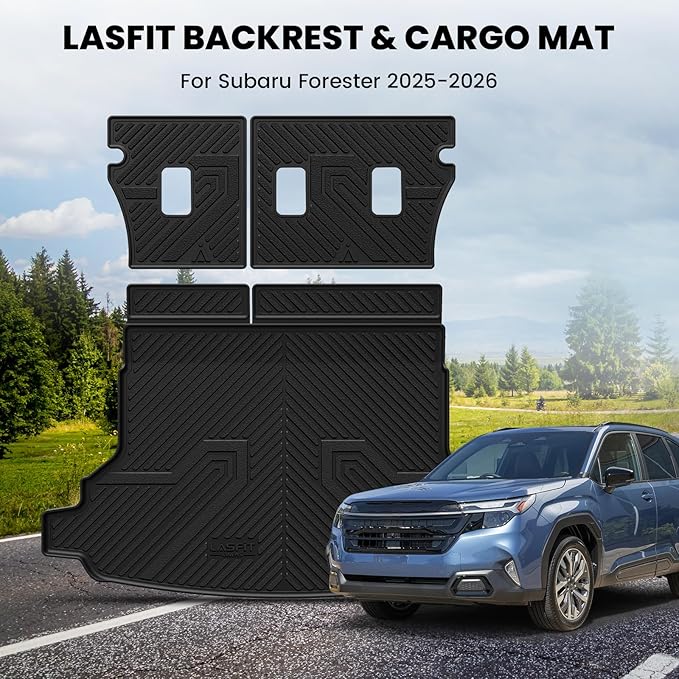 LASFIT Cargo Mat & Backrest Mat for Subaru Forester 2025-2026 (Not Fit Hybrid & Wilderness), All Weather TPE Custom Fit Easy Clean Trunk Mat for Forester 2025 2026 Car Cagro Liners,Black