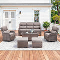 Pugire Luxury High Back Patio Furniture Set with 6-Inch Thick Cushions, 6-Pieces Outdoor Furniture with Swivel Chairs, Wicker Conversation Set for Porch, Balcony, Deck and Yard, Brown/Grey
