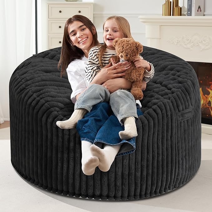 Homguava 4 FT Bean Bag Chair,4' Big Bean Bag,Large Bean Bag Chairs for Adults with Memory Foam Filled,Comfy Beanbag Chairs Soft Bean Bag Sofa with Dutch Corded Plush Cover-Black