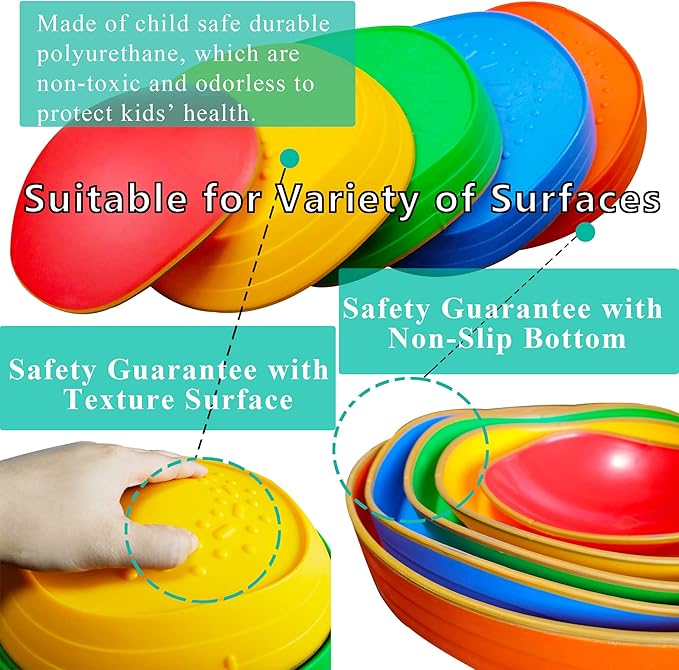 MEANHDAG 10 PCS Balance Stepping Stones for Kids, Obstacle Course Play Outdoor Backyard Activities Equipment Helps Build Children's Coordination and Confidence, Non-Slip Surface and Edging