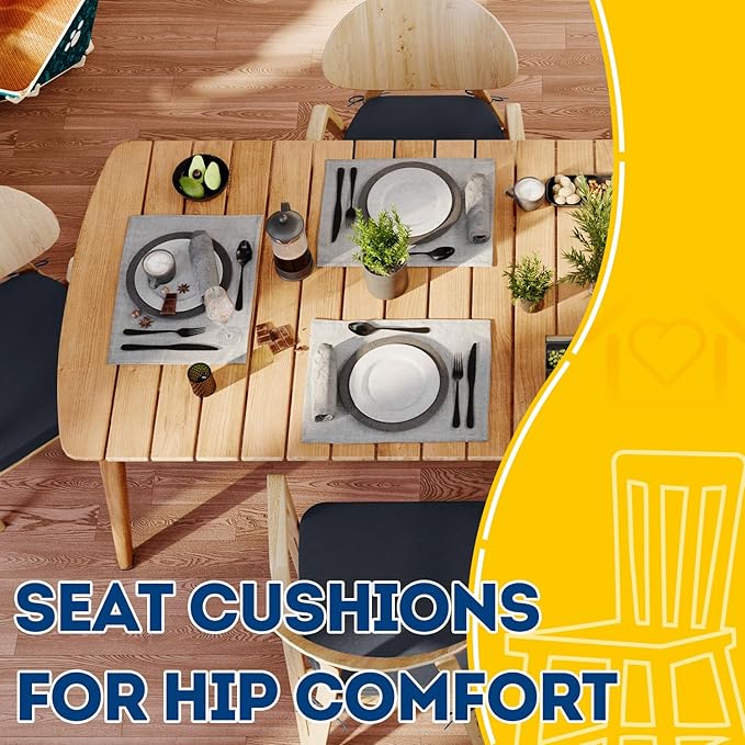 AAAAAcessories D-Shaped Chair Cushions, 2" Thick Dining Chair Pads with Ties and Removable, Machine-Washable Cover, 17" x 16", Charcoal Gray