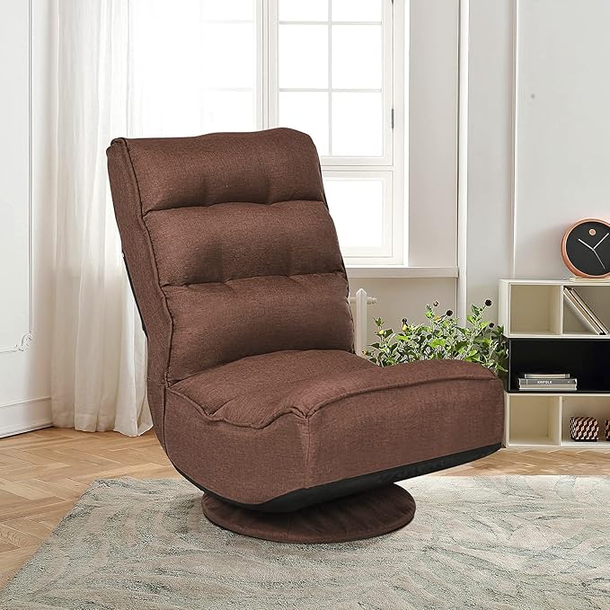 Giantex 360 Degree Swivel Gaming Chair, 6 Position Adjustable Folding Floor Chair, 300lb Spring Support, Comfortable Padded Backrest, Lazy Sofa Chair Game Rocker for Teens Adults (Coffee)