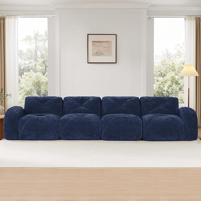 Modular Sectional Sofa with Free Combination,Oversized Boneless Floor Couch for Living Room & Lounge,Velvet 4-Seater Sectional Couch with Comfortable Deep Seat,No Assembly Needed