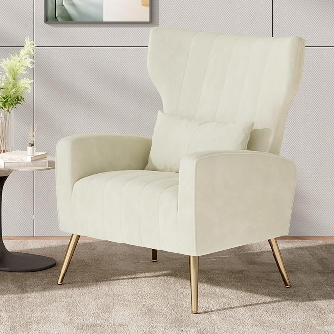 Nalupatio Modern Accent Chairs for Living Room Chairs Upholstered Velvet Fabric Reading Chair Mid Century Arm Chair Comfy Armchair,Beige