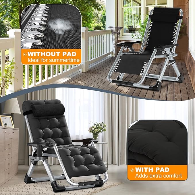 LILYPELLE Comfy Folding Chair, Folding Lounge Chair for Bedroom and Living Room, Folding Reclining Patio Chairs with Removable Cushion for Indoor Outdoor