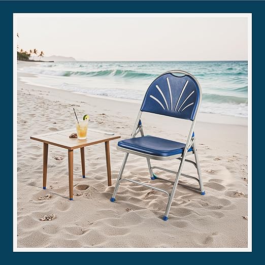 OEF Furnishings OEF1100 Series Premium Heavy-Duty Plastic Folding Chairs, Commercial Fanback Event Chairs with Triple Brace and 500 lb Capacity (4-Pack, Blue Plastic with Gray Frame)