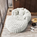 Oversized Chaise Lounge Chair Indoor with Ottoman 55" W x 75" L Round Reading Chair Plush Faux Fur Corduroy Cloud Circle Boneless Chair with 5 Pillows for Living Room - Beige White