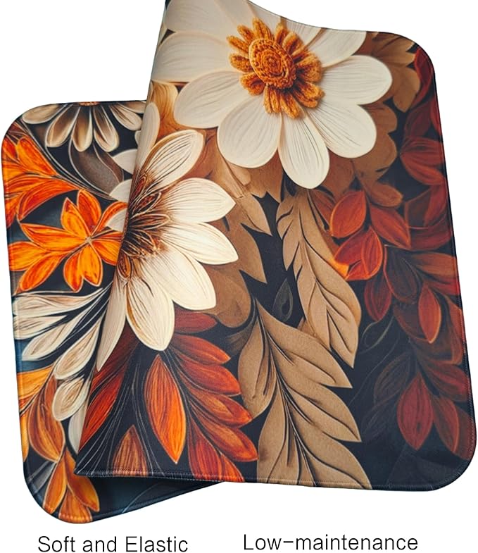 Artistic Fabric Car Floor Mats-Non-Slip Rubber Backing,Flower,Front (26.8x17.3in) & Rear (13x17.3in) Set-Water Absorbing, Durable Automotive Floor Liners with Stylish Patterns