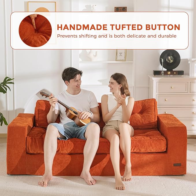 MAXYOYO 3-Seater Boneless Sofa Couch, Tufted Sofa Lounge for Living Room, Comfy Bean Bag Chair High-Density Foam Couch with Pillows, No Assembly Required