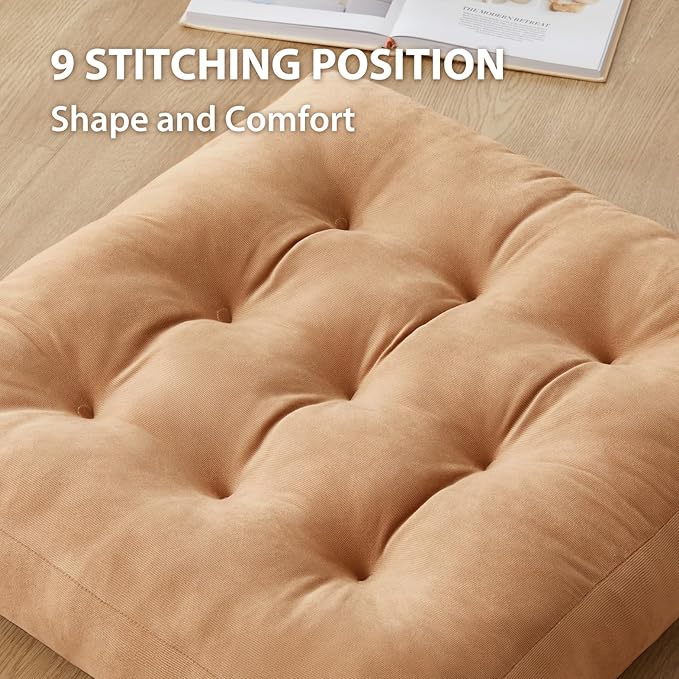 SM-XLHN Meditation Floor Pillow Set of 6, Square Large Pillows Seating for Adults, Meditation Cushion Pillow,Tufted Corduroy Cushion for Tatami Living Room or Yoga, Coffee, 22x22 Inch