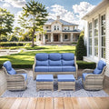 HUMMUH Wicker Patio Furniture Set 6 Inch Thick Cushion Outdoor Swivel Rocker Patio Chairs with Deep Seat Sofa 5PCS Outdoor Furniture Set for Porch Garden Deck