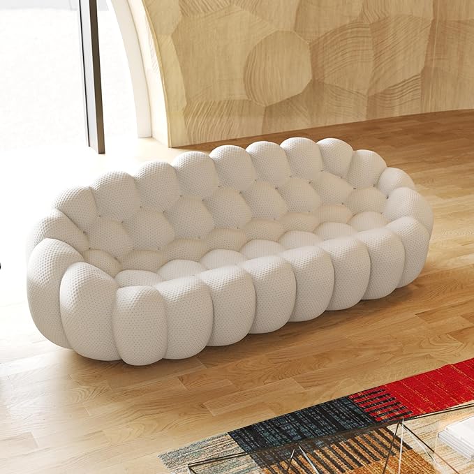 JACH 3 Seater Bubble Sofa, Modern Honeycomb Mesh Fabric, Memory Foam Cushioned, 98.43''L x 42.52''W x 30.71''H, Light Grey