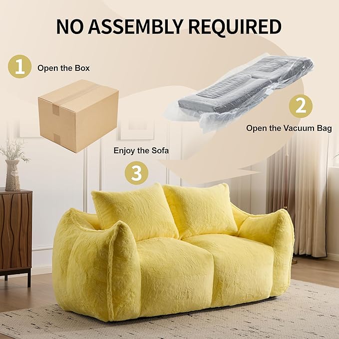 KEIKI Giant Bean Bag Couch for Adults, Oversized Loveseat, 2 Seater Fireside Chair, Comfy Lazy Floor Sofa, Cozy Reading Chair with Pillows for Living Room, Bedroom, No Assembly Required