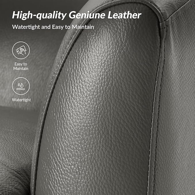 HULALA HOME Genuine Leather Swivel Accent Chairs Set of 2 with Solid Wood Base, Round Swivel Barrel Chairs for Living Room and Bedroom, No Assembly Required, Grey