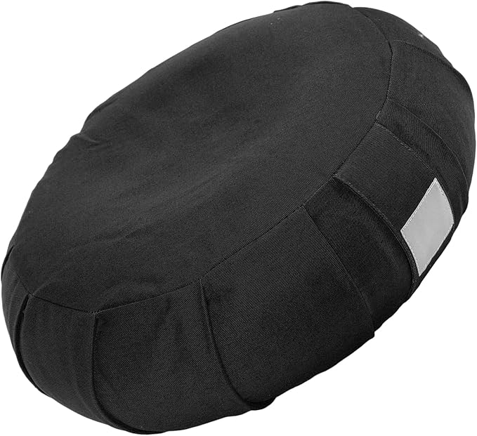 Ymiko Buckwheat Hull Meditation Pillow with Cotton Cover, Yoga Sitting Cushion for Floor Use, Kneeling Support with Carry Handle (Black)