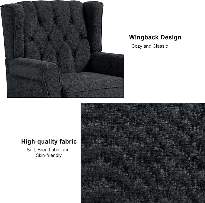 DREAMSIDEA Accent Chair, Upholstered Armchair with Button Tufted High Back & Solid Wood Legs, Comfy Wingback Reading Single Sofa Chair for Small Spaces, Living Room, Bedroom (Blue, Set of 2)