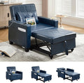 TYBOATLE Leather Convertible Sleeper Chair Bed for Adults, 3-in-1 Pull Out Sofa Chair Bed with USB/Type-C Ports, Cup Holders, Side Pockets, Single Sofa for Living Room, Bedroom, Office (Blue)