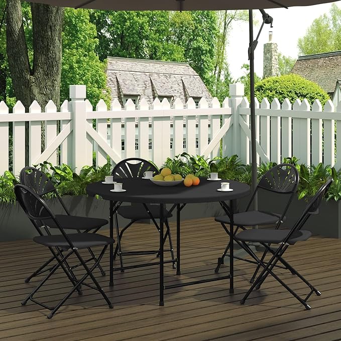 Folding Chairs 10 Pack, Heavy-Duty Plastic Foldable Chairs with Sturdy Metal Frame, 350 lbs Capacity, Fashion Stackable Portable for Weddings, Parties, Office, Indoor, Outdoor Events, Black
