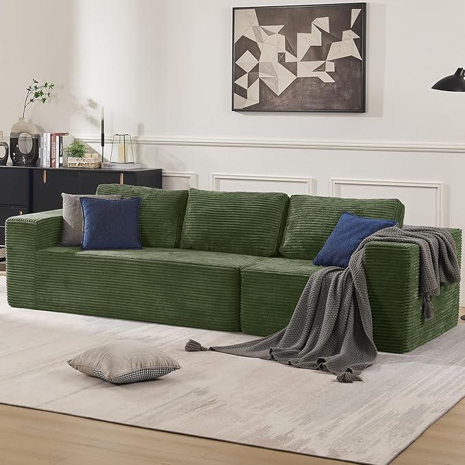 Furnify 40" Modular Sectional Sofa, Upholstered Floor Sofa Couch with Pillow, Bean Bag Chair for Bedroom Living Room, No Assembly Required (Green, Plush Corduroy Fabric)