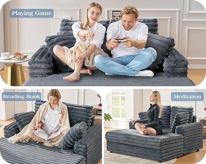 Jocisland 58-Inch Chaise Lounge, Complete with Cozy Throw Pillows, Upholstered Sofa Bed with Armrests, Plush Sleeper Bed for Living Room, Dark Grey