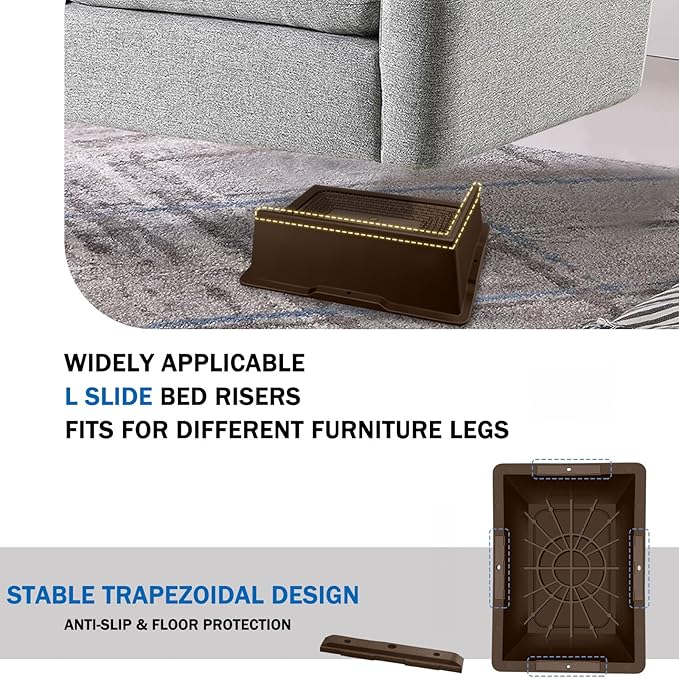 ANNKUT Bed Risers 2 Inch Heavy Duty,Oversized Couch Risers, Extra Wide Furniture Risers for Sofa Table Desk Headboard Chair Lifting,Rectangle Risering Blocks Support 6000 lbs(6 Pack Brown)