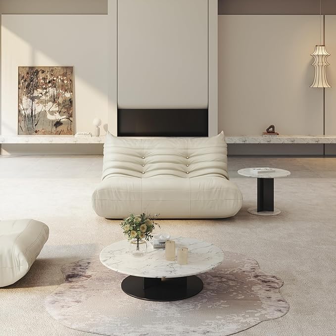 Bean Bag Chair for Adults, Fireside Chair Lazy Floor Sofa, Modern PU Faux Leather Caterpillar Sofa Couch, Armless Foam Lounger Tatami Recliner Bean Bag Couch for Living Room Bedroom Dorm Office