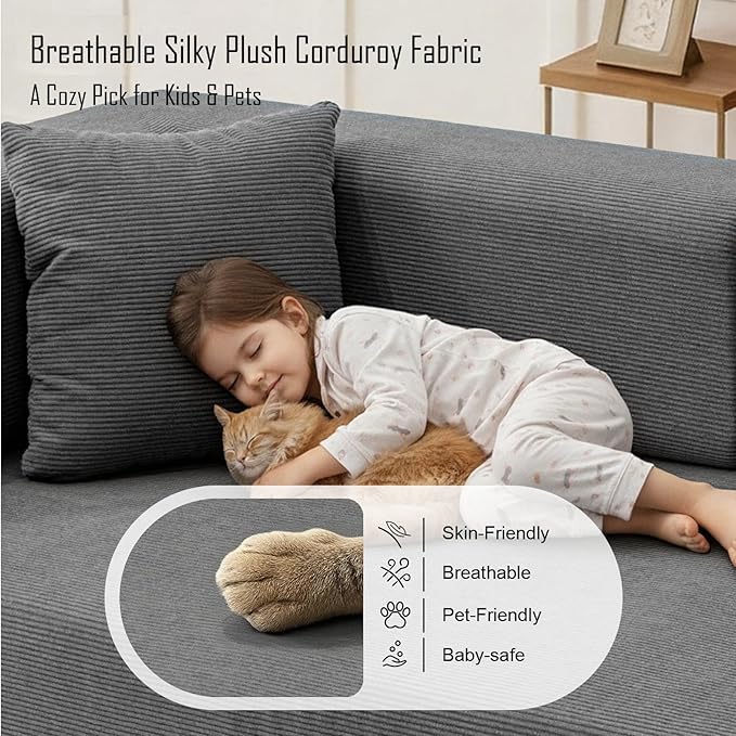 79 Inch Convertible Sofa Bed Couch in Box, 5 in 1 Folding Modular Boneless Couch with Pull Out Bed 2 Pillows, Soft Corduroy Floor Futon Lounge Loveseat Sleeper Lazy Cama No Assembly Dark Grey