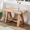 Janoray 30" Entryway Bench with Storage Farmhouse Narrow Dining Bench Shoe Rack Small Wooden Benches Holds up to 300lbs for Hallway Living Room Dining Room Bedroom，2 Tiers, Natural
