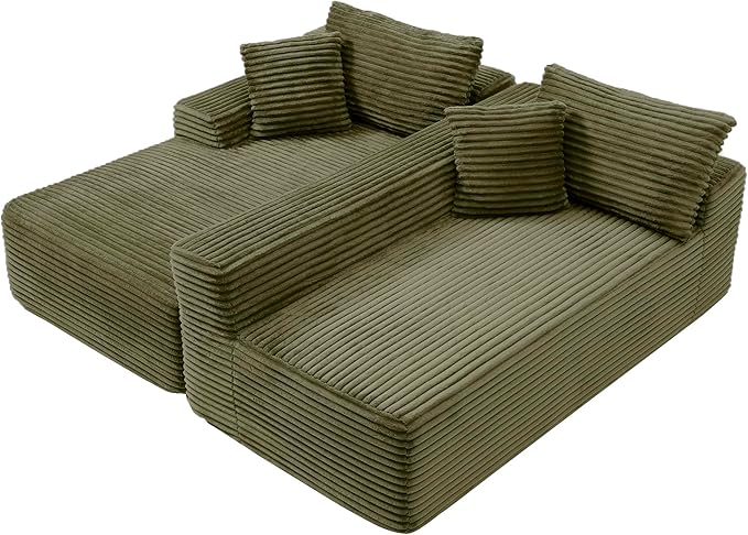 HYJT-H&K Modular Sectional Sofa Cloud Sectional Couch, 95" Comfy Fluffy L Shaped Green Couches for Living Room, Deep Seat Memory Foam Plush Corduroy Boneless Couch Sectionals Left Facing Chaise Sofa