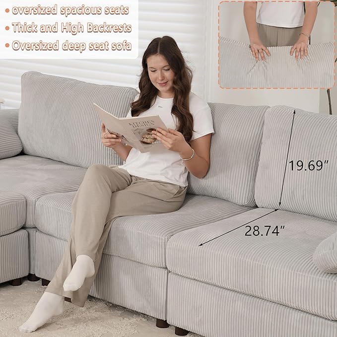 EASE MOOSE Oversized Sectional Modular Sofa,Large L Sectional Couch Wide Deep Seat Modular Cloud Couch,Removable Cover