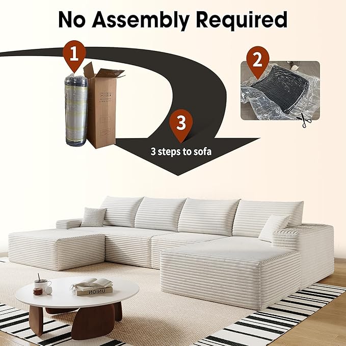 AUGOP 136" Sectional Couches for Living Room Modern Modular Sofa with L-Shape Couchs Upholstered Boneless Couch Deep Seat Sectional Couch with Chaise (White, Right Facing Chaise+3Seaters+Ottoman)
