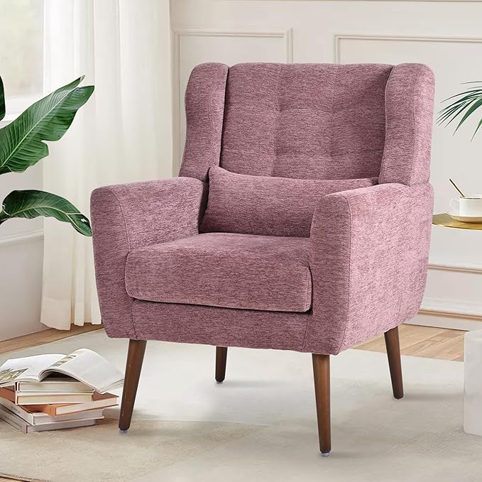 CHSICFOR Modern Accent Chair, Upholstered Arm Chair with Waist Pillow, Single Sofa Chair for Living Room Bedroom Small Spaces (Purple)