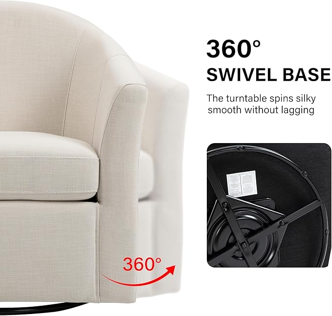 DREAMSIDEA Swivel Accent Chair Armchair, Modern Round Single Sofa Seating Comfy Reading Barrel Chairs for Living Room Bedroom (Beige, Set of 2)