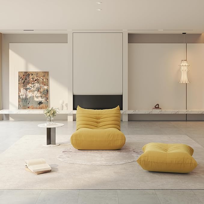 Fireside Chair Corner Bean Bag Chair for Adults, Modern Corduroy Fabric Caterpillar Sofa Couch, Lazy Floor Sofa Armless Foam Couch Lounger Tatami Recliner for Living Room Bedroom Dorm Office