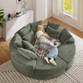 78-inch Oversized Round Chaise Lounge Chair Indoor, Convertible Folding Sofa Bed w/ 10 Pillows, Fluffy Corduroy Boneless Compressed Memory Foam Couch for Living Room, Bedroom (Green, Left & Right)