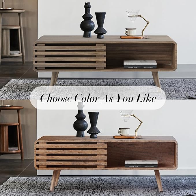 Easyego Coffee Table with Storage, Farmhouse Wood Tables for Living Room, Easy Assembly, Suitable for Various Home Styles (Light Brown)