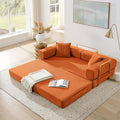 78" Convertible Sleeper Sofa Bed, Corduroy Folding Sofa Bed with Fixed-Shape Frame, Fold Out Floor Mattress Couch, Lazy Compression Sofas for Living Room, Bedroom, No Assembly Required, Orange