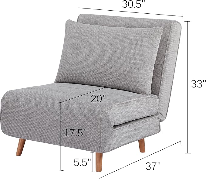 CITTANEO 31" Convertible Sleeper Chair, 3-in-1 Foldable Chair Bed with Pillow, 3-Position Adjustable Backrest, Single Sofa Bed for Apartment, Office, Light Gray
