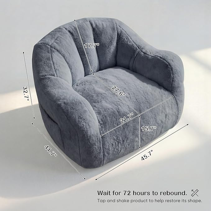 Homkdom Bean Bag Chair, Giant Bean Bag Chairs for Adults, Shell-Shaped Bean Bag Couch with Armrests & Side Pockets, Comfy Beanbag Lazy Couch Reading Chair for Bedroom, Living Room, Bluegrey