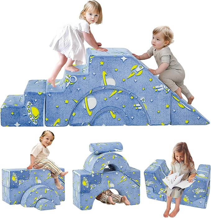 MeMoreCool Toddler Foam Climbing Couch – Modular Kids Sofa with Slide & Stair, Convertible Playroom Sectional for Crawling, Climbing & Kids’ Playtime
