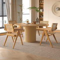Rattan Dining Chairs Set of 4, Wooden Armchair Cane Kitchen Chairs with Arms, Light Walnut Color