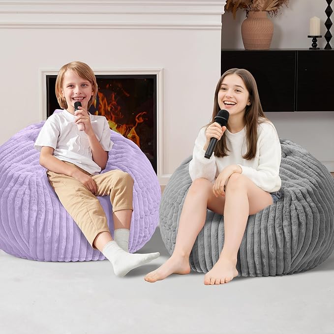 Homguava 2FT Bean Bag Chair, 2' Small Bean Bags with Memory Foam Filled, Beanbag Chairs with Machine Washable Cover Dutch Corded Plush Cover for Classroom,Living Room,Bedroom-Grey