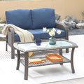 ovios 2 Pieces Patio Furniture Set, Outdoor Wicker Sofa with Glass Coffee Table, All Weather High Back Rattan Loveseat Couch 2 Seats with Comfy Cushions, Denim Blue