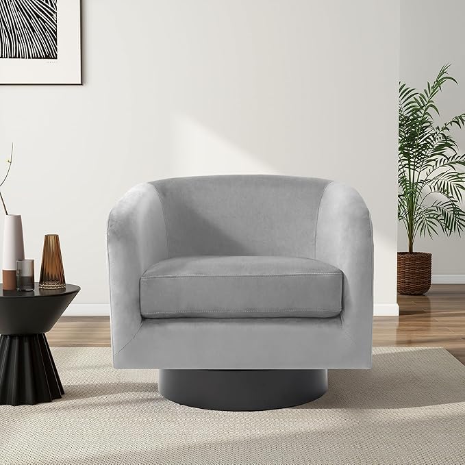 Swivel Barrel Chair, Modern Round PU Leather Accent Armchair for Living Room, Bedroom, Oversized Comfy Club Reading Chairs for Adults (Velvet Grey, Set of 2)