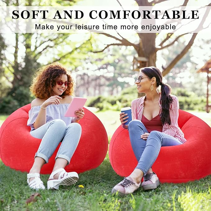 Realspring 2 Pcs Inflatable Bean Bag Chairs with Electric Air Pump Outdoor Blow up Chair Inflatable Lazy Sofa Folding Portable Loungers Couch for Living Room Bedroom(Red)