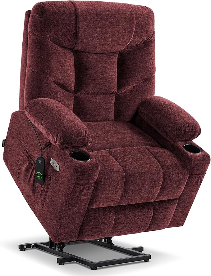 MCombo Power Lift Recliner Chair for Elderly, Electric Lift Chair with Extended Footrest, USB Ports, Cup Holders, Fabric 7281 (Burgundy, Small)