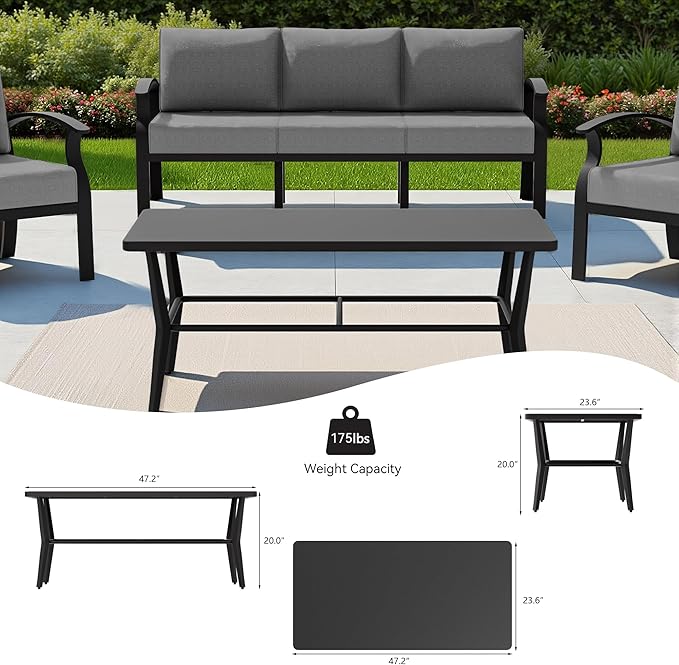 RTDTD Aluminum Outdoor Patio Furniture Set,7 Seats Patio Conversation Sets with Rectangular Coffee Table,Metal Patio Sectional Furniture Set with 2 Swivel Rocking Chairs,Grey