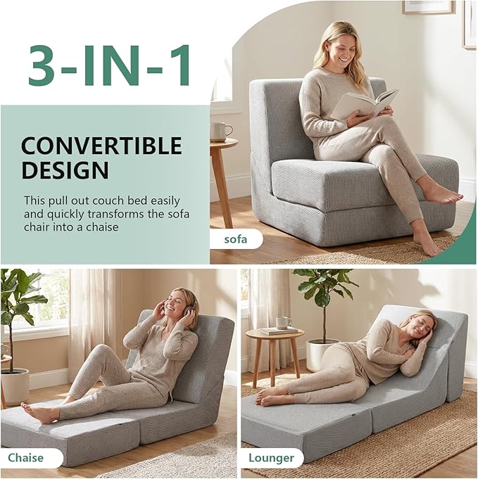 GLCS Folding Sofa Bed,Convertible Sleeper Chair,Modern Floor Futon Sofa Couch for Living Room/Dorm/Guest Use/Home Office/Apartment