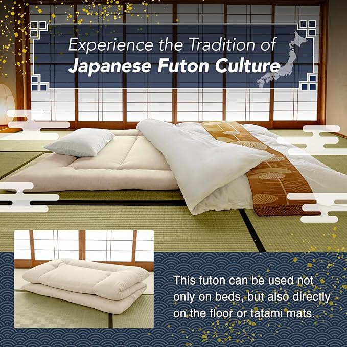 MORIRIN Japanese Futon Floor Mattress, Firm-Core SHIKIBUTON, Made in Japan, Twin XL