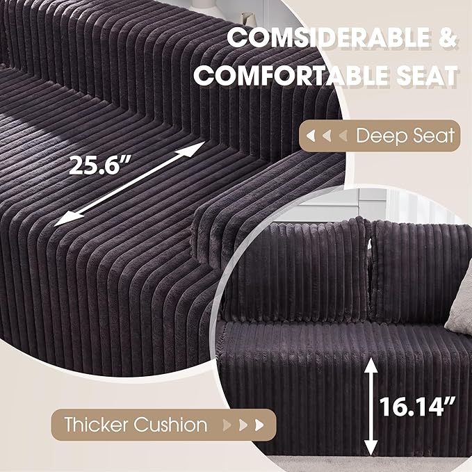 Modular Sectional Sofa Couches L-Shape Couch 3 Seat Modular Sofa Memory Foam Sectional Couches for Living Room, Cloud Couch with Oversized Chaise (Grey Stripe, 96" Right Facing Chaise) | modular